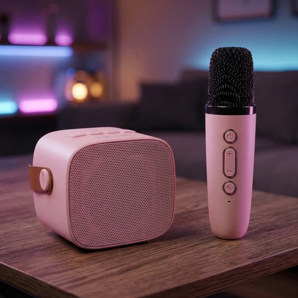 Přenosný Bluetooth reproduktor Blavec WS-07 Karaoke Party s mikrofony růžový - náhled 5
