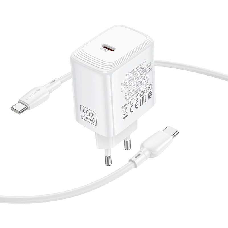 Síťová nabíječka Borofone BN33 Fuente GaN Typ C QC 3.0 PD 40W s kabelem USB-C na USB-C bílá - náhled 5