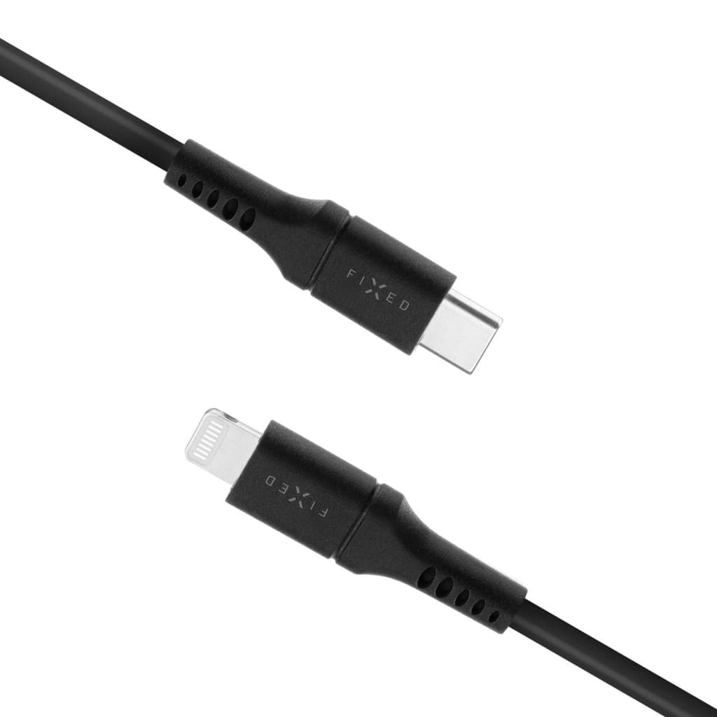 Dlouhý nabíjecí a datový Liquid silicone kabel FIXED s konektory USB-C/Lightning a podporou PD, 2m, MFI, černý - náhled 2