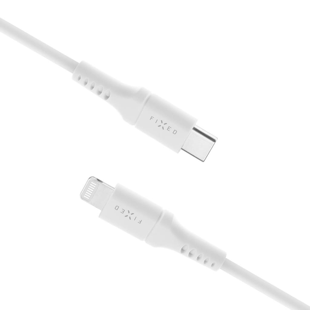 Dlouhý nabíjecí a datový Liquid silicone kabel FIXED s konektory USB-C/Lightning a podporou PD, 2m, MFI, bílý - náhled 2