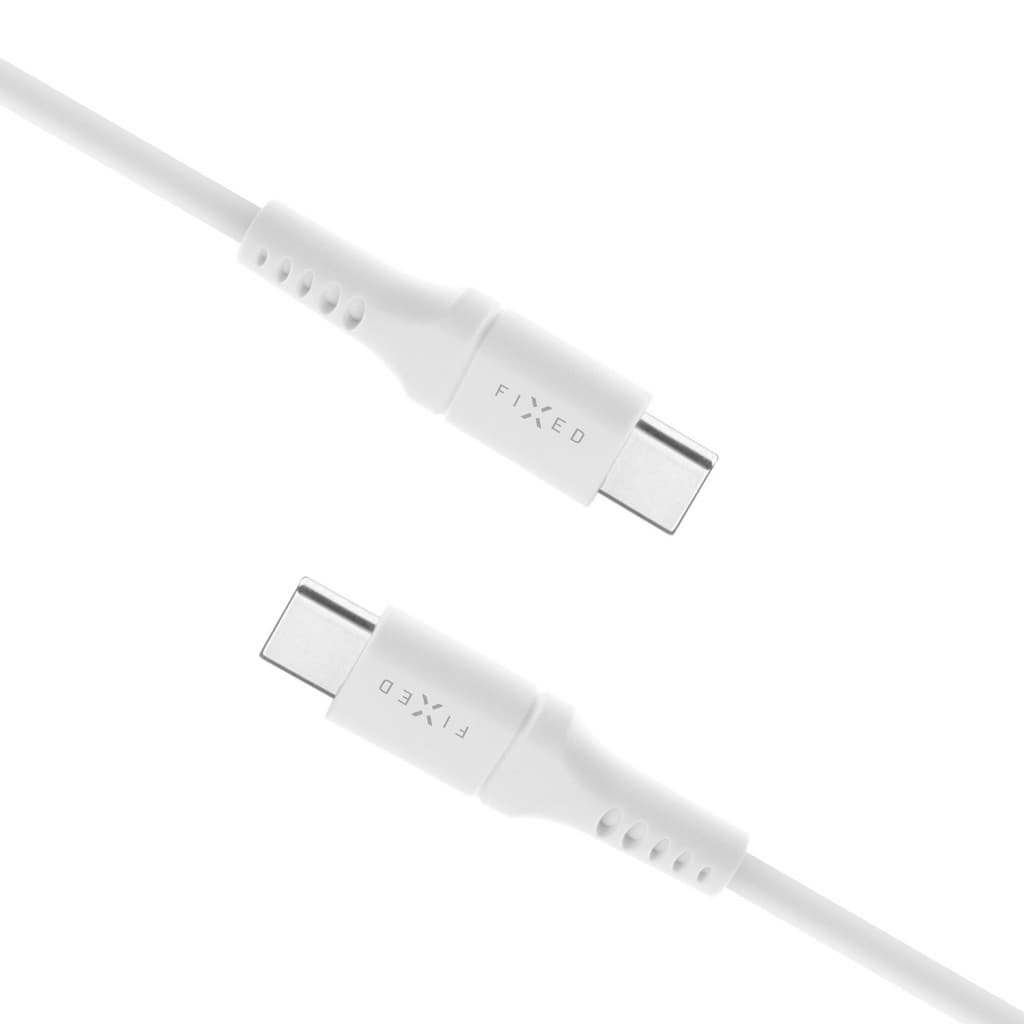 Dlouhý nabíjecí a datový Liquid silicone kabel FIXED s konektory USB-C/USB-C a podporou PD, 2m, USB 2.0, 60W, bílý - náhled 2