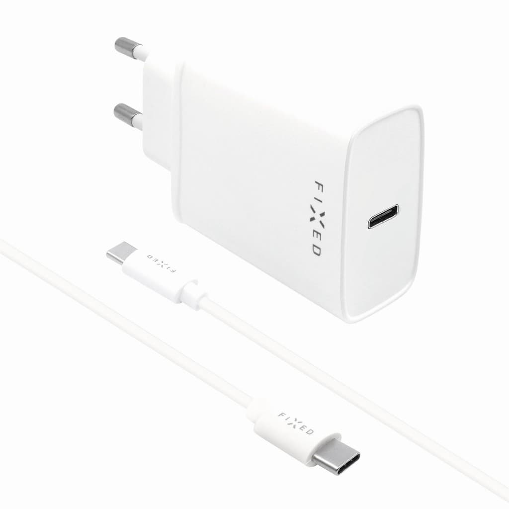 Set síťové nabíječky FIXED s USB-C výstupem a USB-C/USB-C kabelu, podpora PD, 1 metr, 20W, bílý - náhled 2
