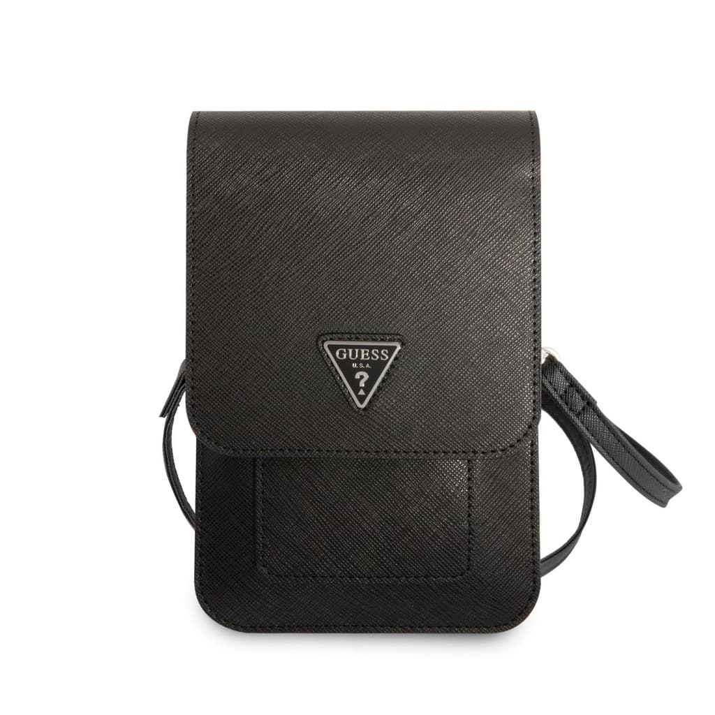 Kabelka na mobil Guess PU Saffiano Triangle Logo černá - náhled 2