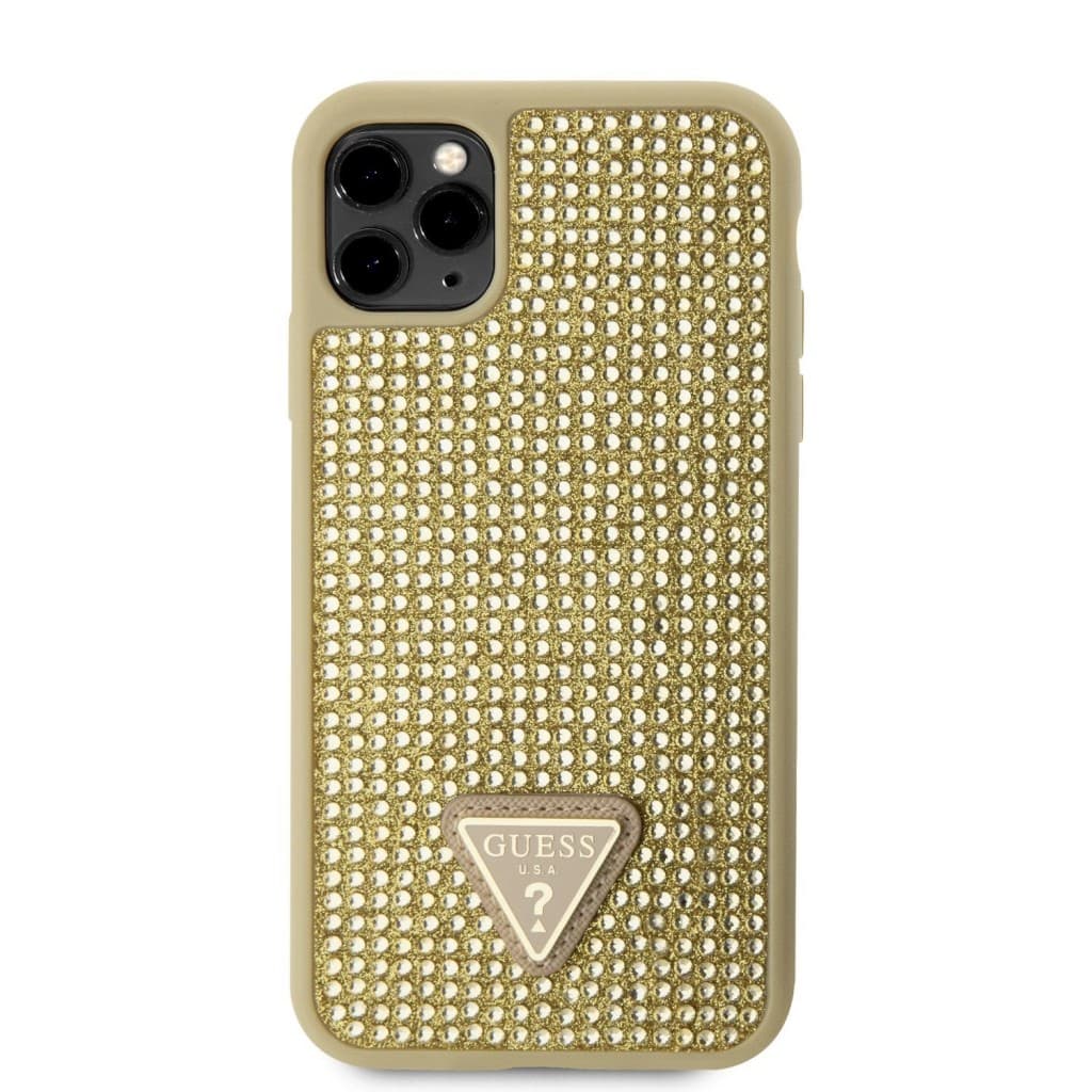 Zadní kryt Guess Rhinestones Triangle Metal Logo na iPhone 11 Pro zlatý - náhled 2