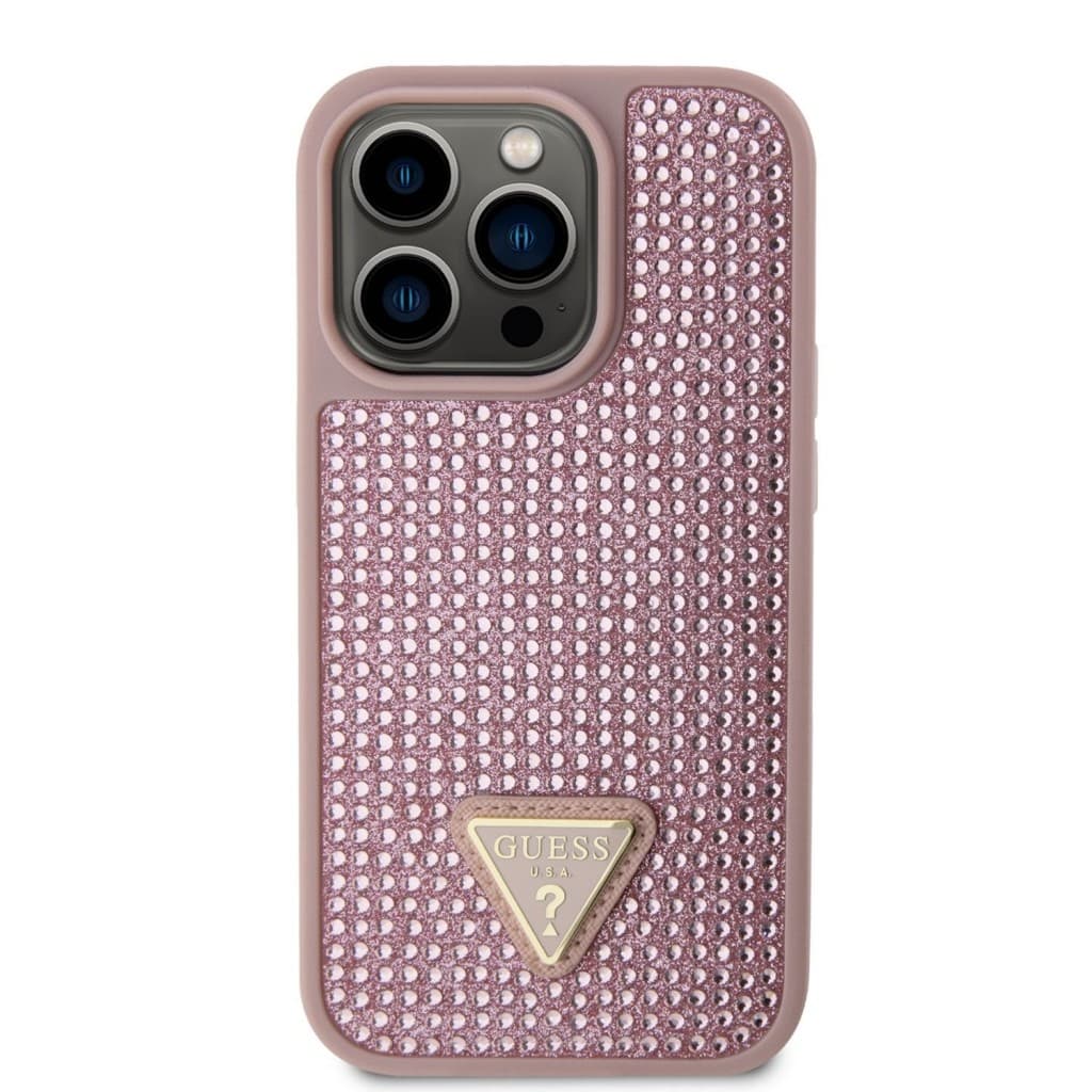 Zadní kryt Guess Rhinestones Triangle Metal Logo na iPhone 14 Pro růžový - náhled 2