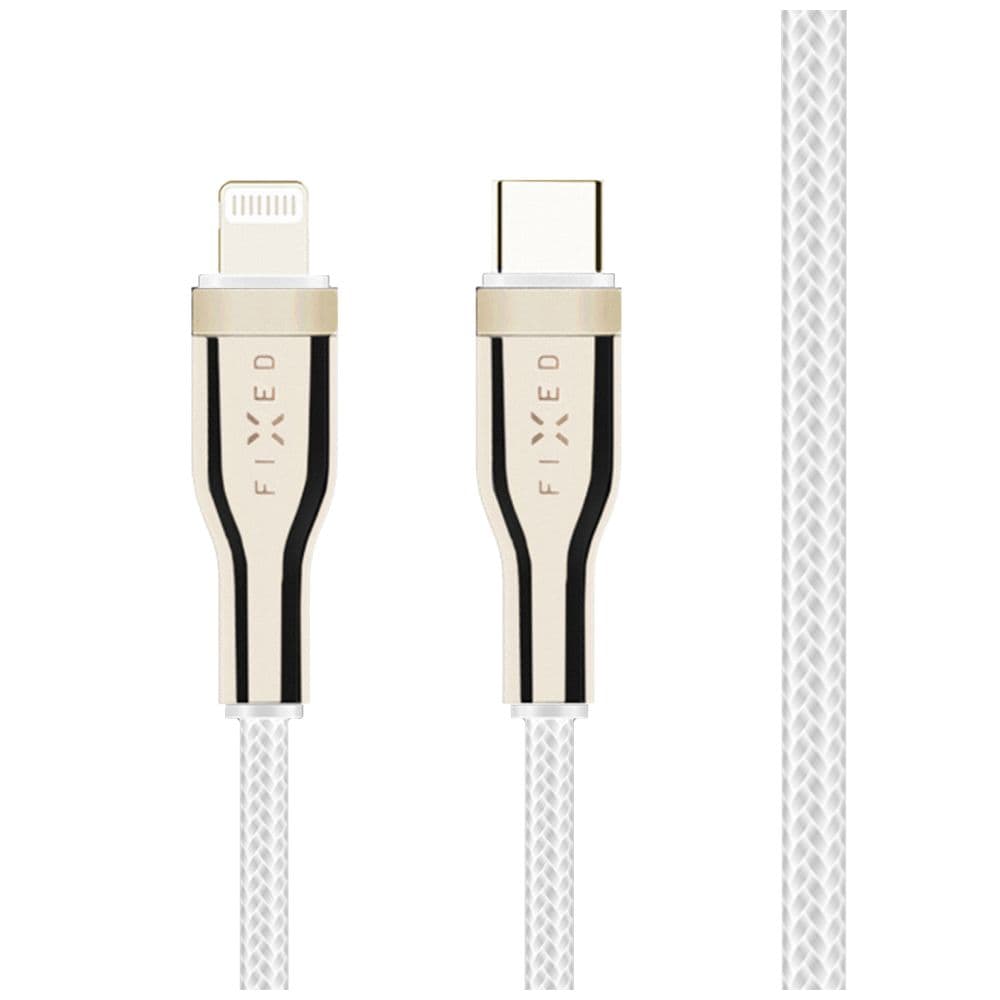 Dlouhý nabíjecí a datový opletený kabel FIXED s konektory USB-C/Lightning a podporou PD, 2 m, MFI, bílý - náhled 2