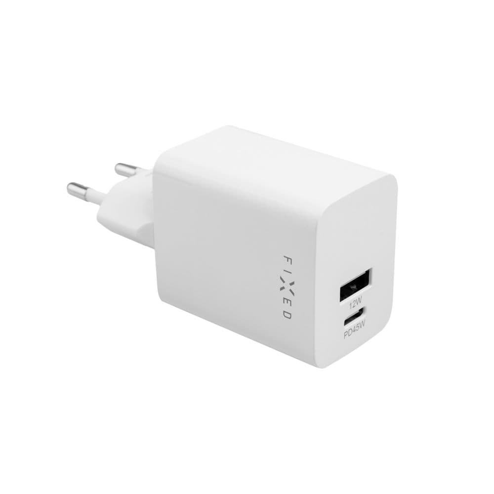 Síťová nabíječka FIXED Mini s USB-C a USB výstupem, podpora PD, 45W, bílá - náhled 2