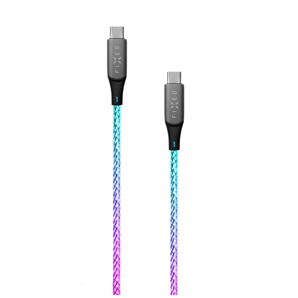 Svítící nabíjecí kabel FIXED s konektory USB-C/USB-C a podporou PD, 1,2 metr, USB 2.0, 60W, duhový - náhled 2