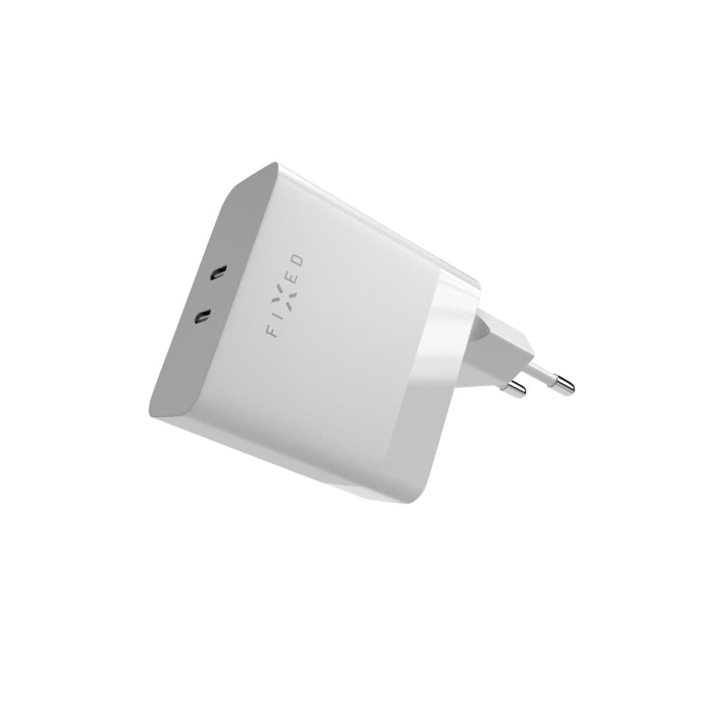 Síťová nabíječka FIXED s 2x USB-C výstupem, podpora PD, 65W, bílá - náhled 2