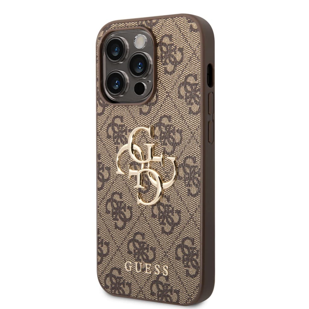 Guess PU 4G Metal Logo Zadní Kryt pro iPhone 15 Pro Brown - náhled 2