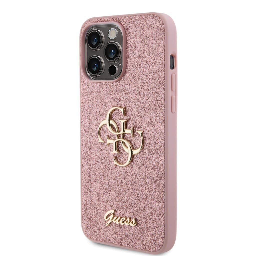 Guess PU Fixed Glitter 4G Metal Logo Zadní Kryt pro iPhone 15 Pro Max Pink - náhled 2