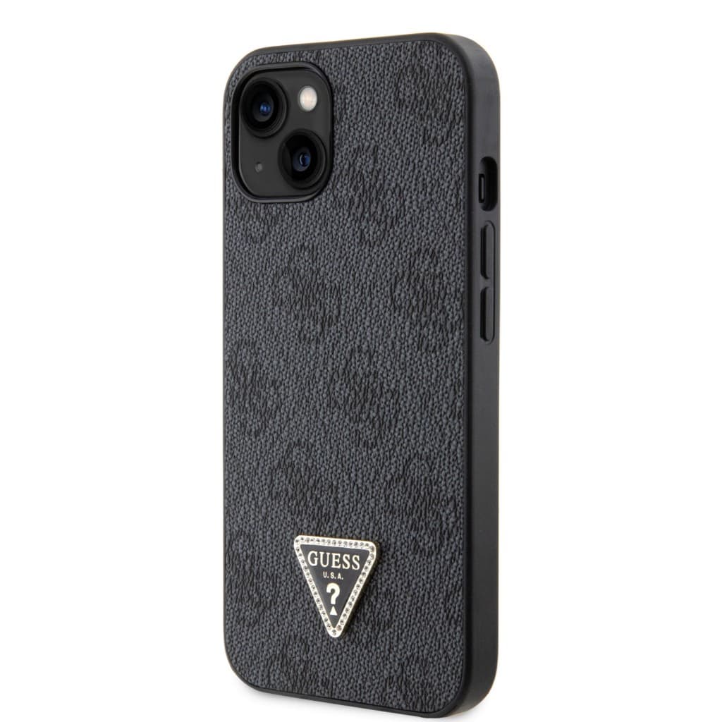 Guess PU 4G Strass Triangle Metal Logo Zadní Kryt pro iPhone 15 Black - náhled 2