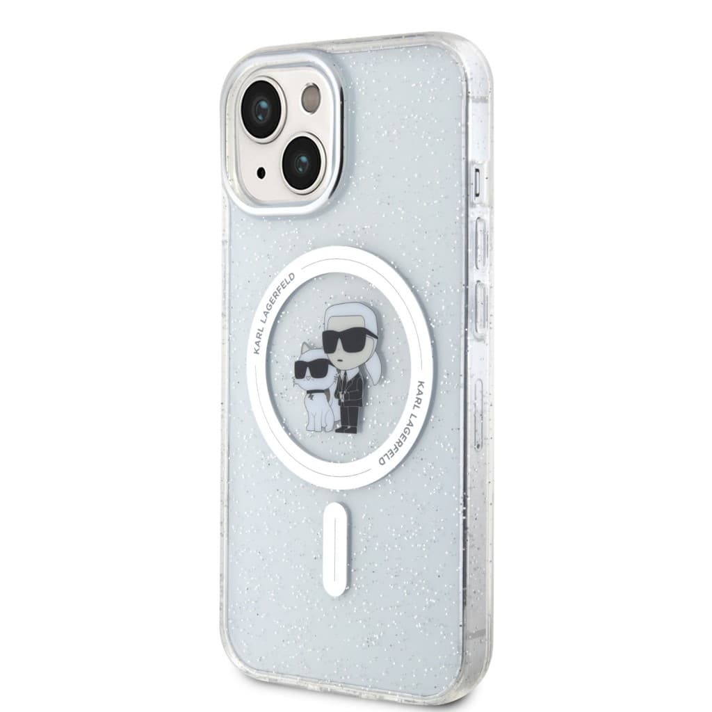 Karl Lagerfeld IML Glitter Karl and Choupette MagSafe Zadní Kryt pro iPhone 15 Transparent - náhled 2
