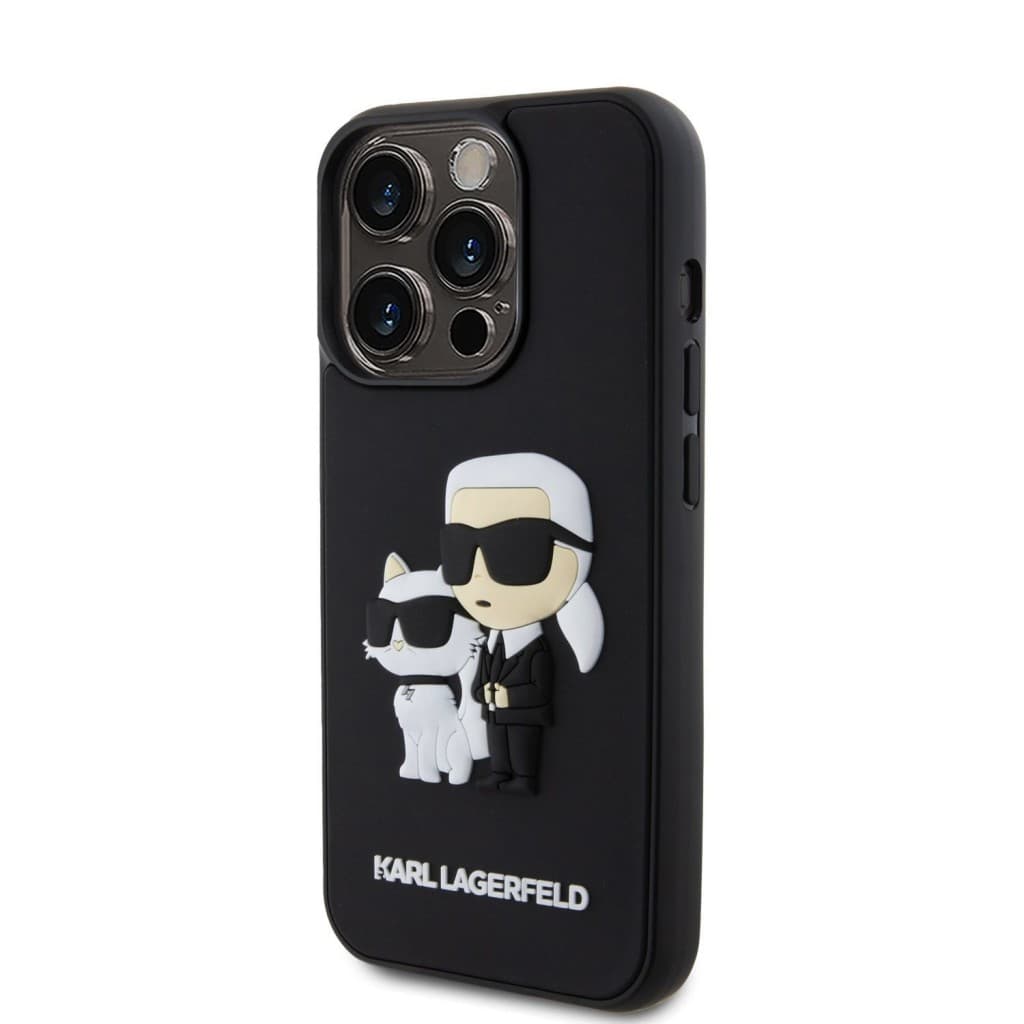 Karl Lagerfeld 3D Rubber Karl and Choupette Zadní Kryt pro iPhone 13 Pro Black - náhled 2