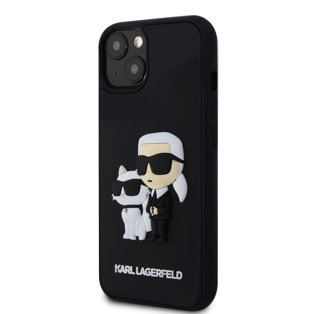 Karl Lagerfeld 3D Rubber Karl and Choupette Zadní Kryt pro iPhone 13 Black - náhled 2