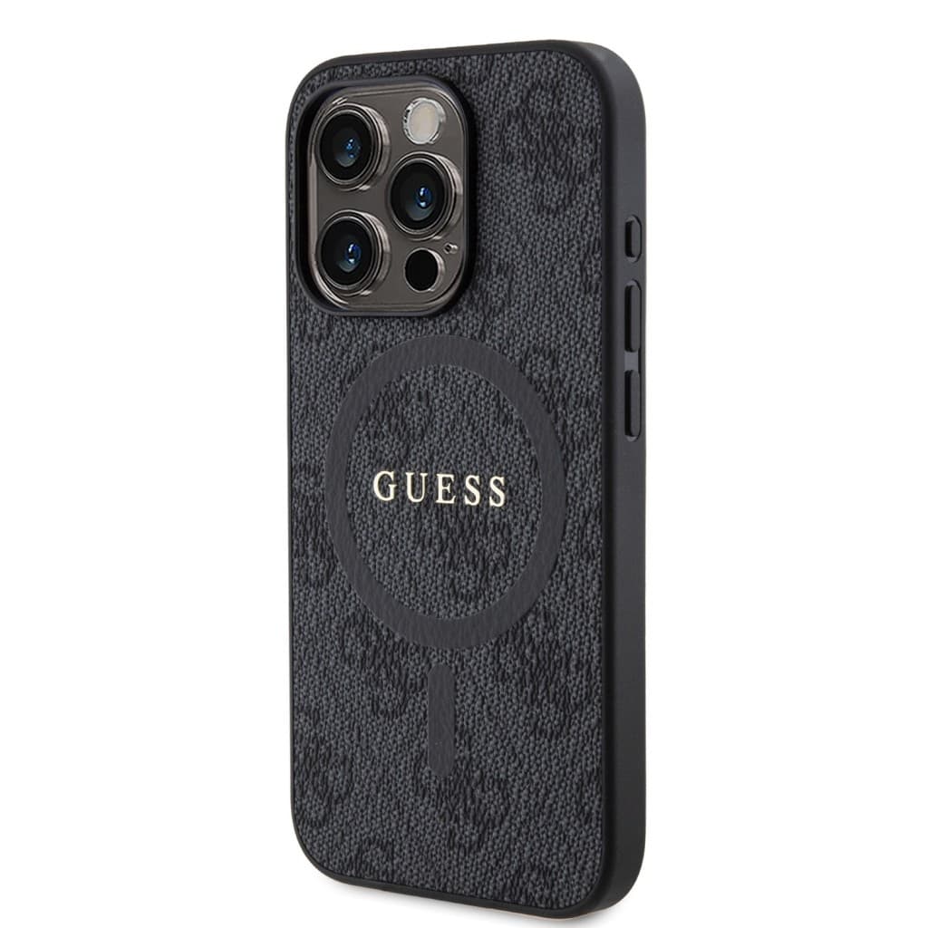 Guess PU Leather 4G Colored Ring MagSafe Zadní Kryt pro iPhone 15 Pro Black - náhled 2