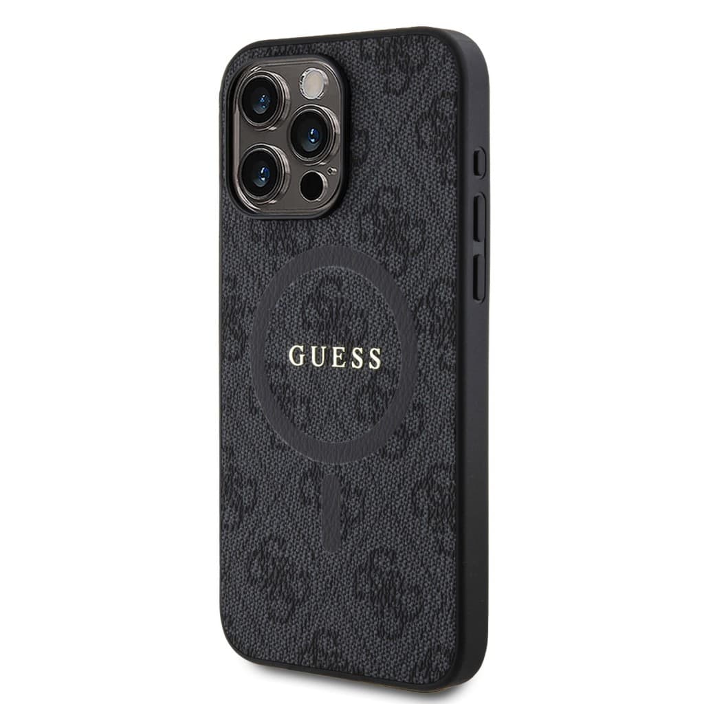 Guess PU Leather 4G Colored Ring MagSafe Zadní Kryt pro iPhone 15 Pro Max Black - náhled 2