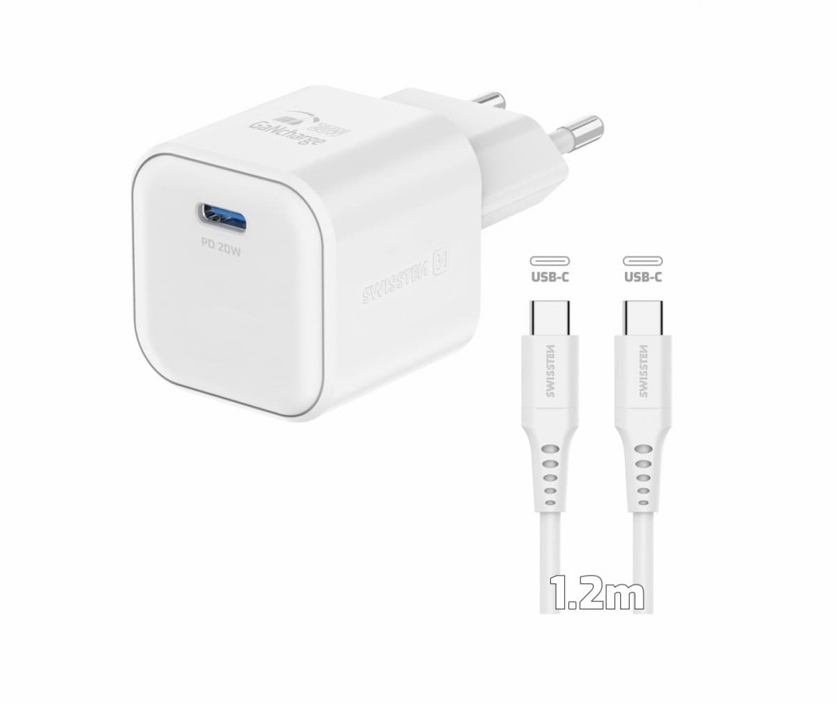 Rychlonabíječka Swissten vč. datového kabelu USB-C 1.2m 20W bílá - náhled 2