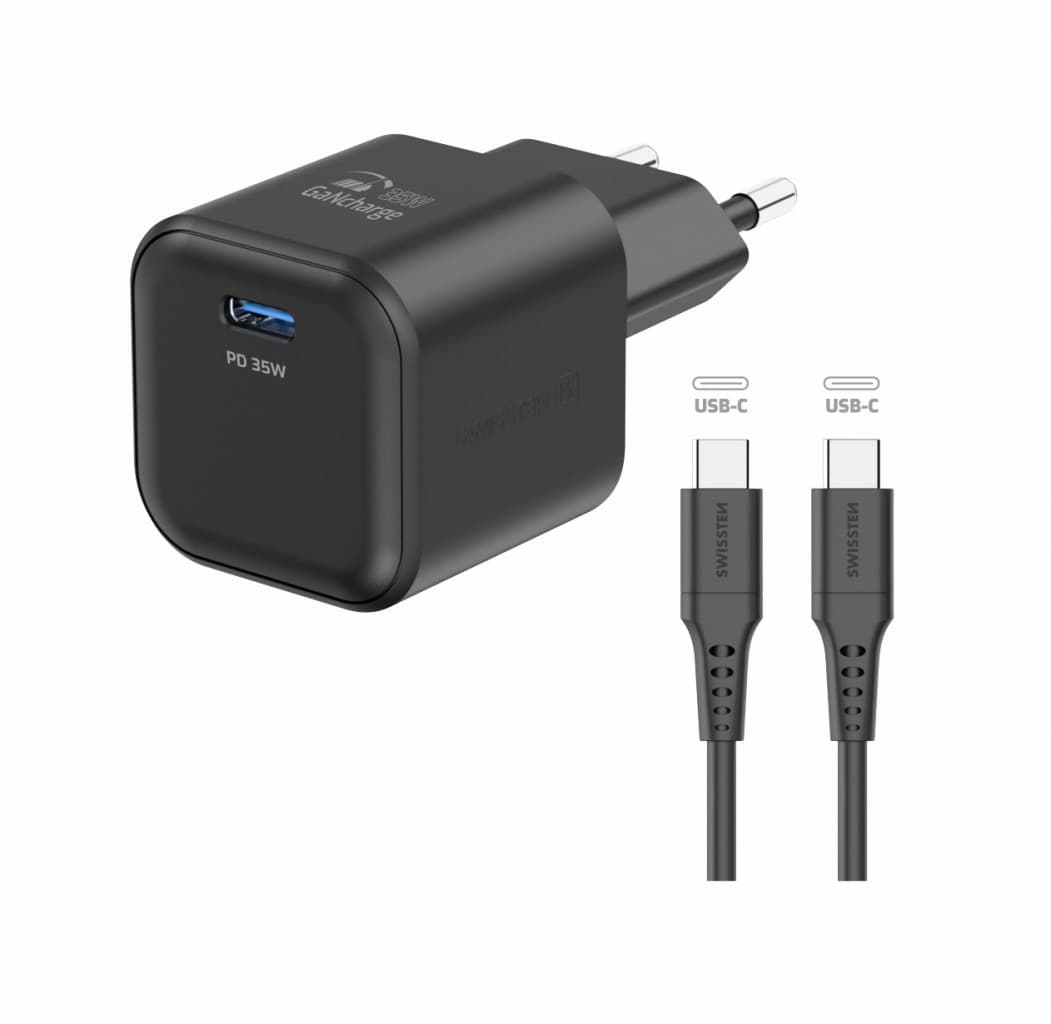 Rychlonabíječka Swissten vč. datového kabelu USB-C 1.2m 35W černá - náhled 2
