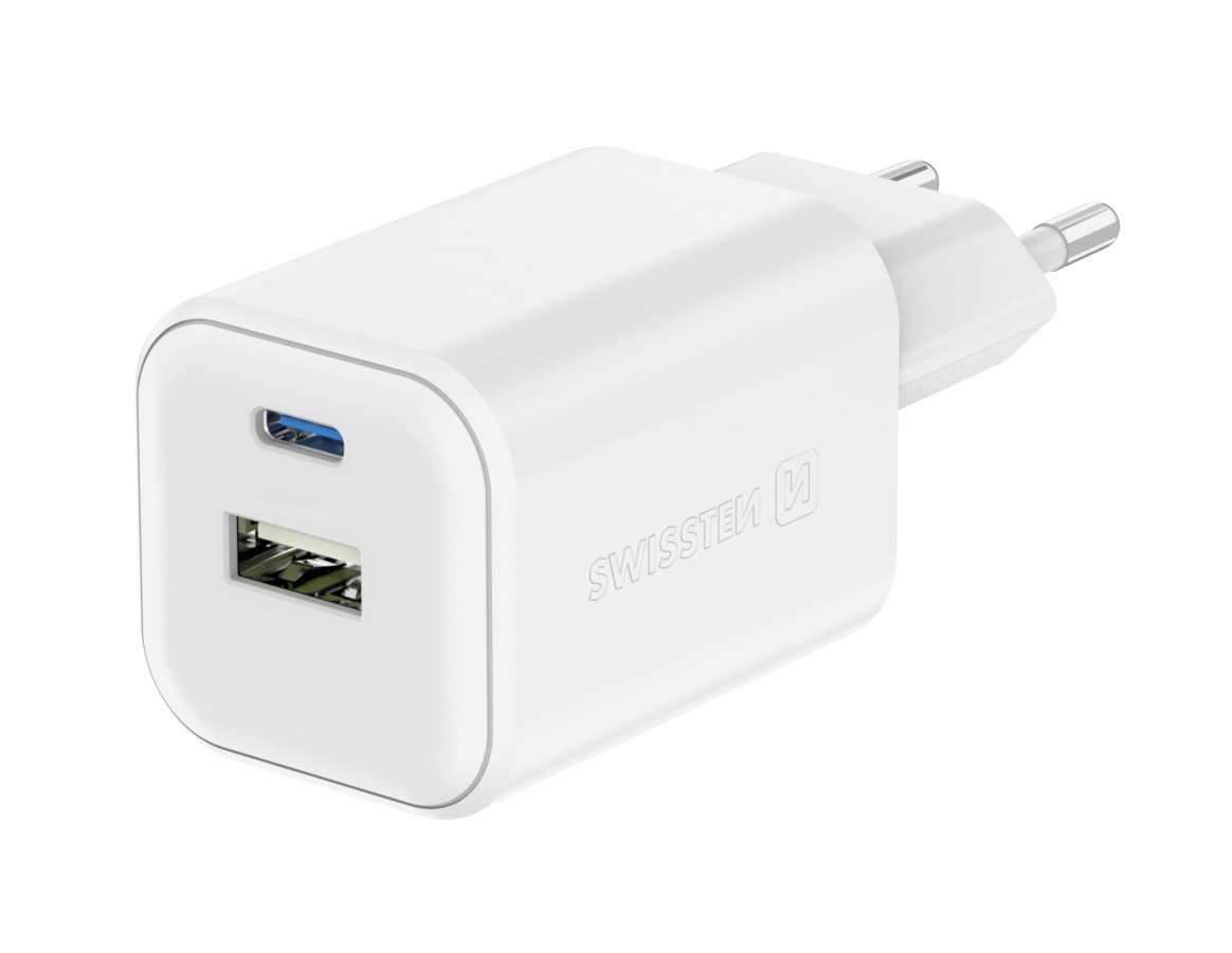 Adaptér Swissten s funkcí rychlonabíjení 45W Dual bílý - náhled 2
