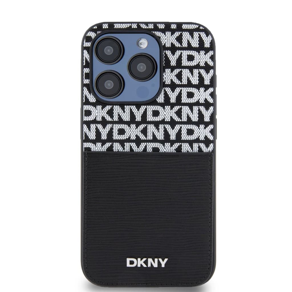 Zadní Kryt DKNY PU Leather Repeat Pattern Card Pocket pro iPhone 15 Pro černý - náhled 2
