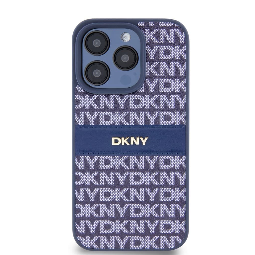 Zadní Kryt DKNY PU Leather Repeat Pattern Tonal Stripe pro iPhone 15 Pro modrý - náhled 2