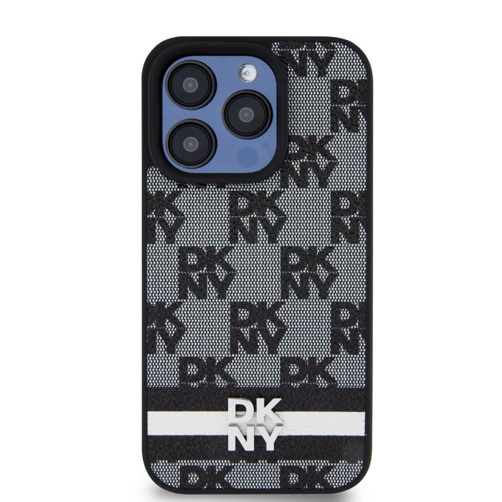 Zadní Kryt DKNY PU Leather Checkered Pattern and Stripe pro iPhone 15 Pro černý - náhled 2
