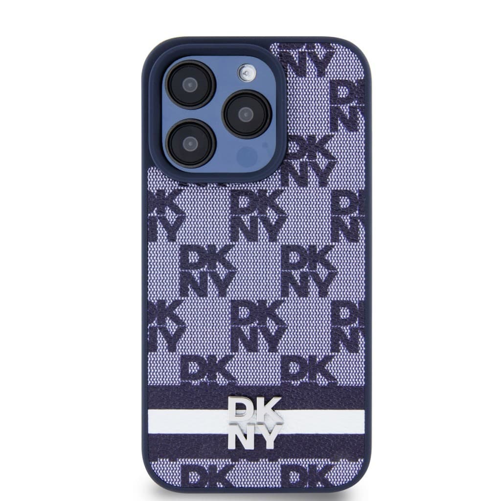 Zadní Kryt DKNY PU Leather Checkered Pattern and Stripe pro iPhone 15 Pro Max modrý - náhled 2