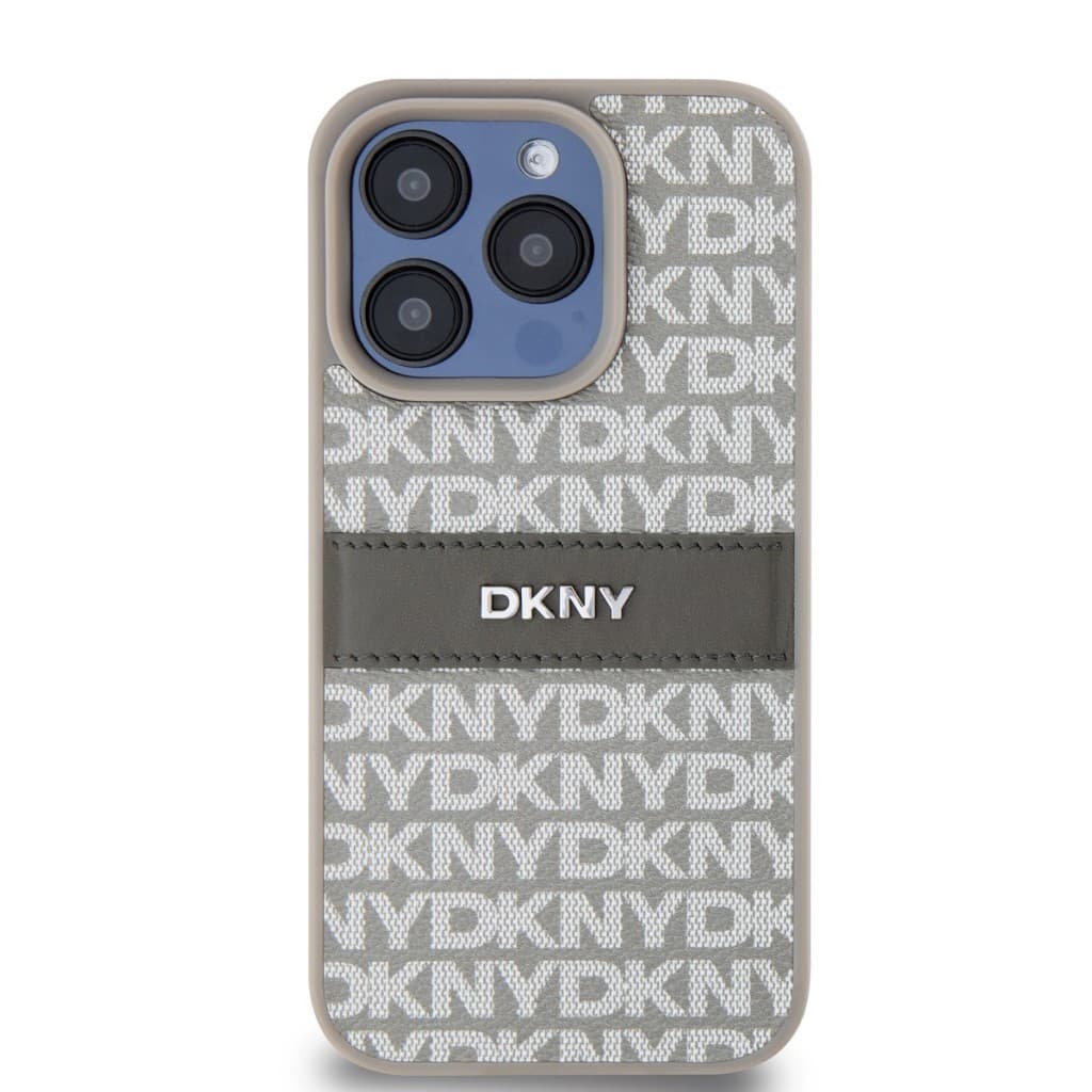 Zadní Kryt DKNY PU Leather Repeat Pattern Tonal Stripe na iPhone 14 Pro Max Beige - náhled 2