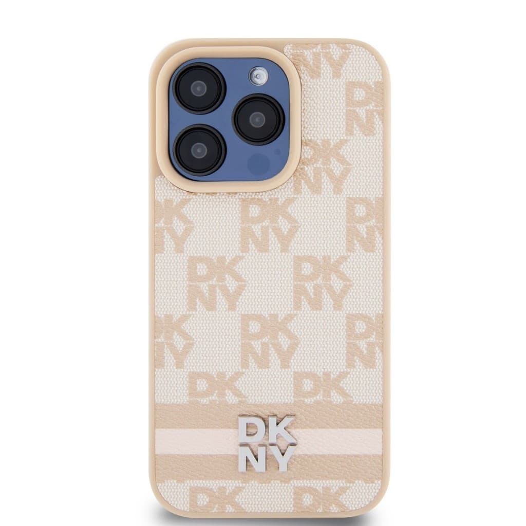 Zadní Kryt DKNY PU Leather Checkered Pattern and Stripe pro iPhone 14 Pro růžový - náhled 2