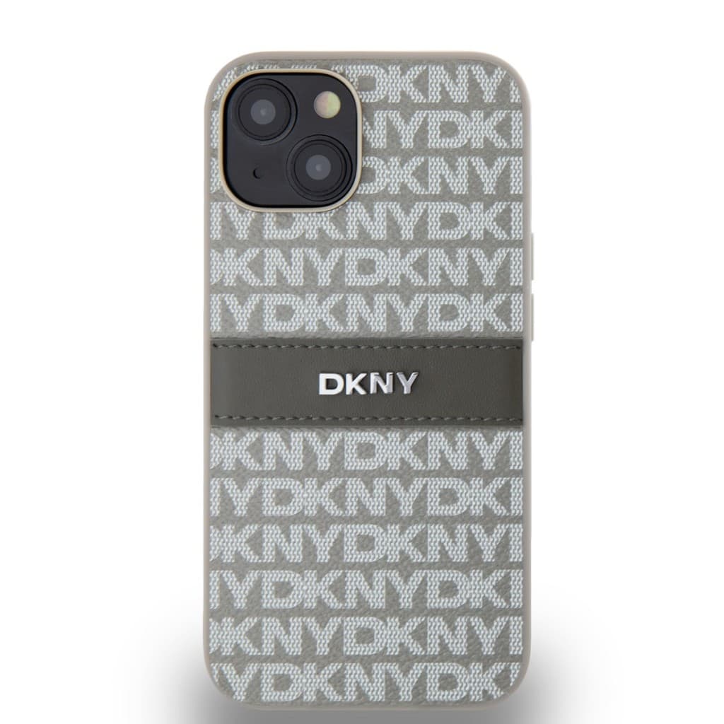 Zadní Kryt DKNY PU Leather Repeat Pattern Tonal Stripe na iPhone 14 Beige - náhled 2