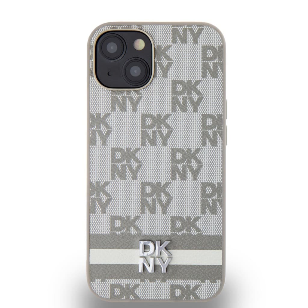 Zadní Kryt DKNY PU Leather Checkered Pattern and Stripe na iPhone 14 Beige - náhled 2