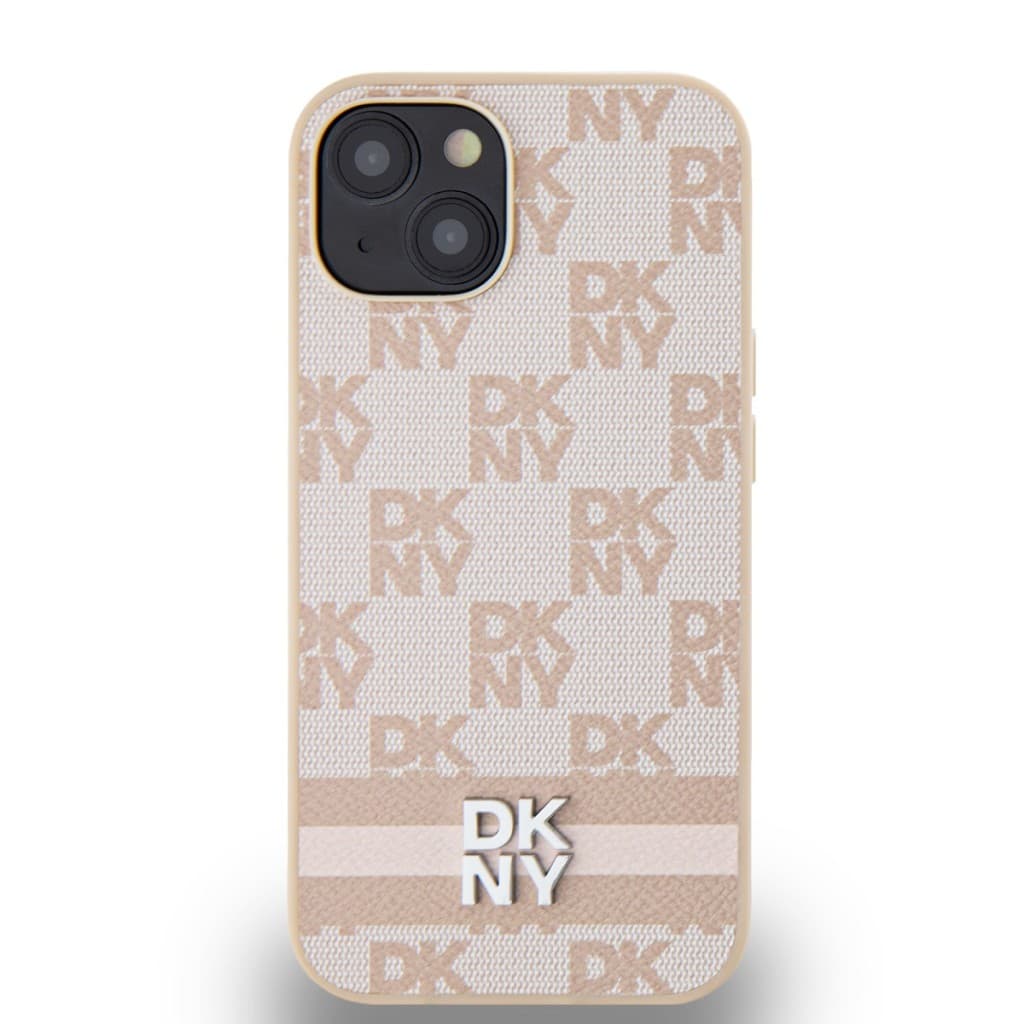 Zadní Kryt DKNY PU Leather Checkered Pattern and Stripe na iPhone 14 Pink - náhled 2