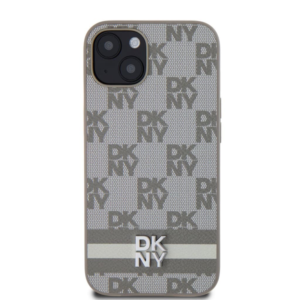 Zadní Kryt DKNY PU Leather Checkered Pattern and Stripe na iPhone 13 Beige - náhled 2