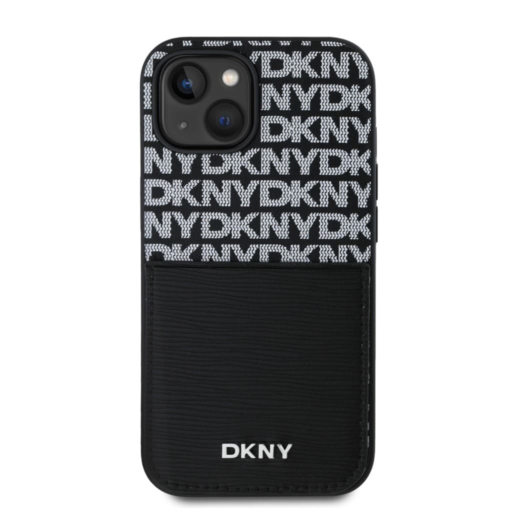 Zadní Kryt DKNY PU Leather Repeat Pattern Card Pocket pro iPhone 15 Black - náhled 2