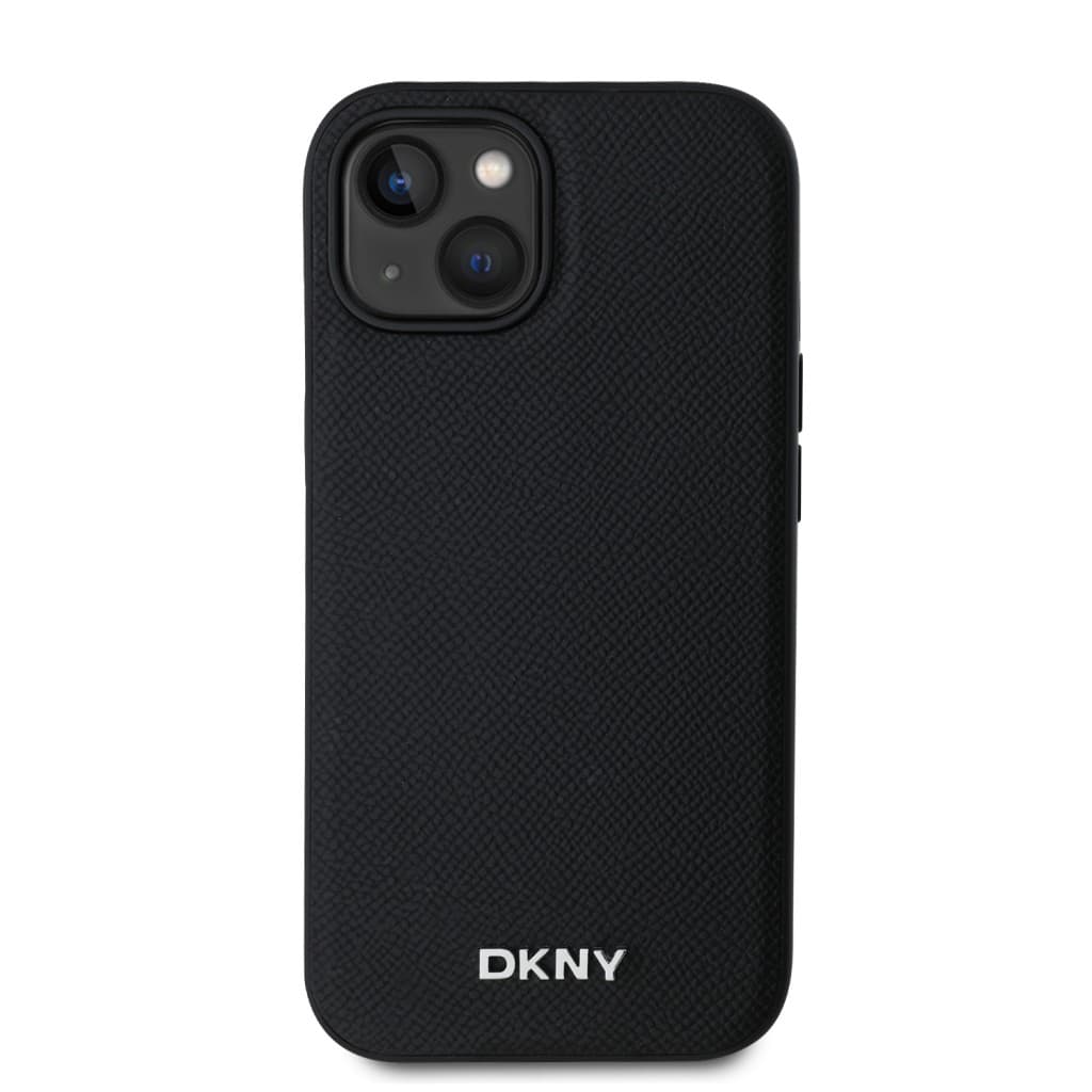 Zadní Kryt DKNY PU Leather Silver Metal Logo Magsafe pro iPhone 14 černý - náhled 2