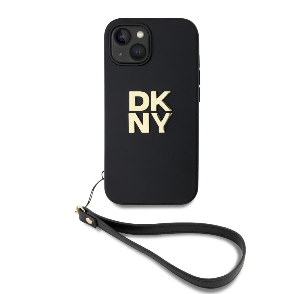 Zadní Kryt DKNY PU Leather Stack Logo Wrist Strap pro iPhone 13 černý - náhled 2