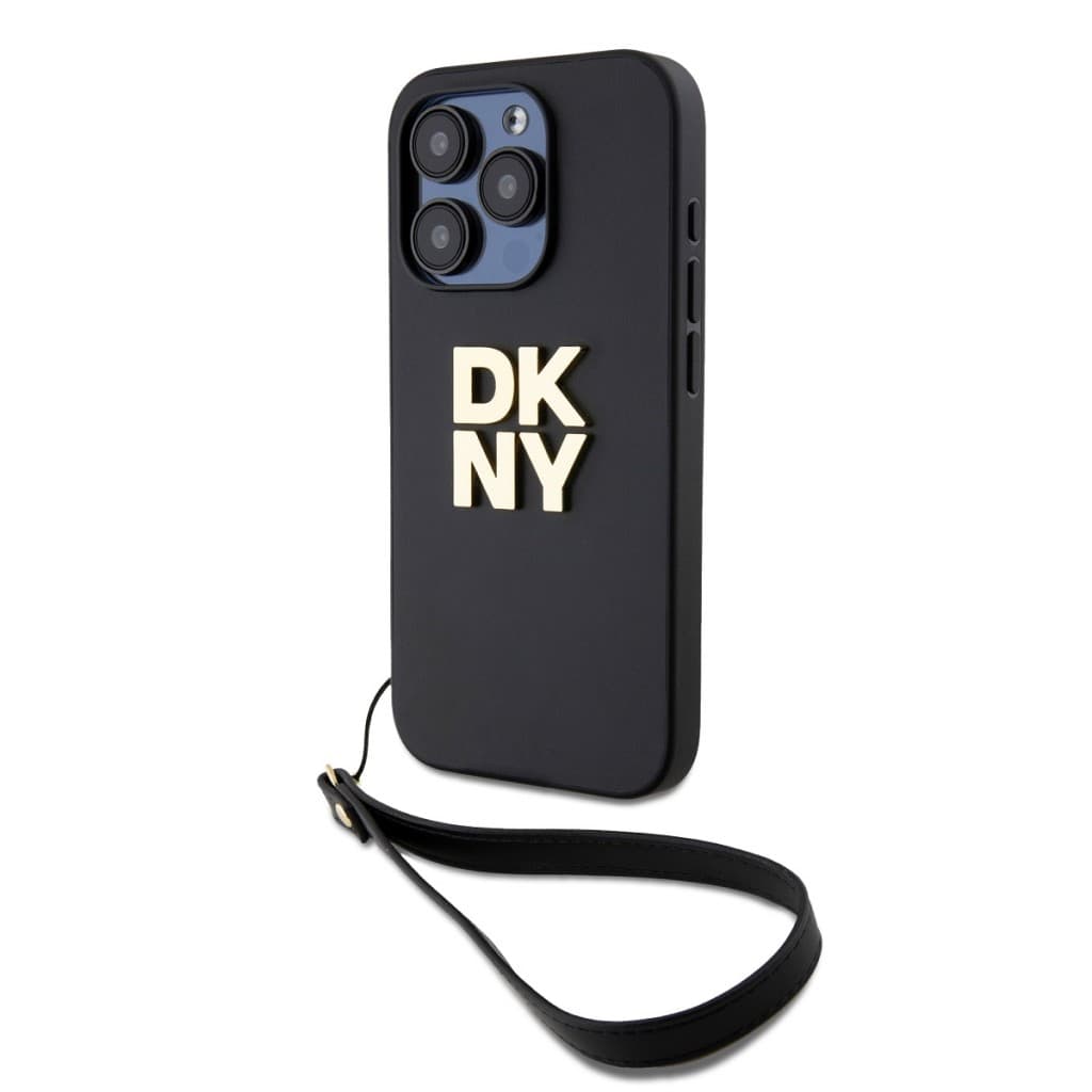 Zadní Kryt DKNY PU Leather Stack Logo Wrist Strap pro iPhone 15 Pro Max černý - náhled 2