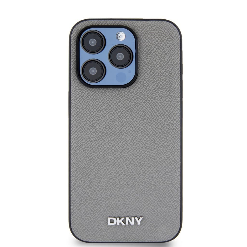 Zadní Kryt DKNY PU Leather Silver Metal Logo Magsafe pro iPhone 14 Pro Grey - náhled 2
