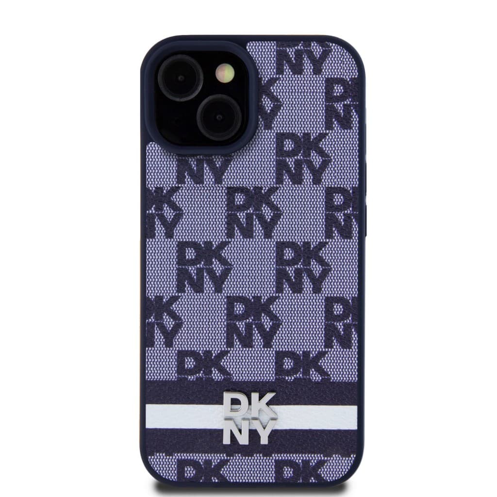 Zadní Kryt DKNY PU Leather Checkered Pattern and Stripe pro iPhone 15 modrý - náhled 2