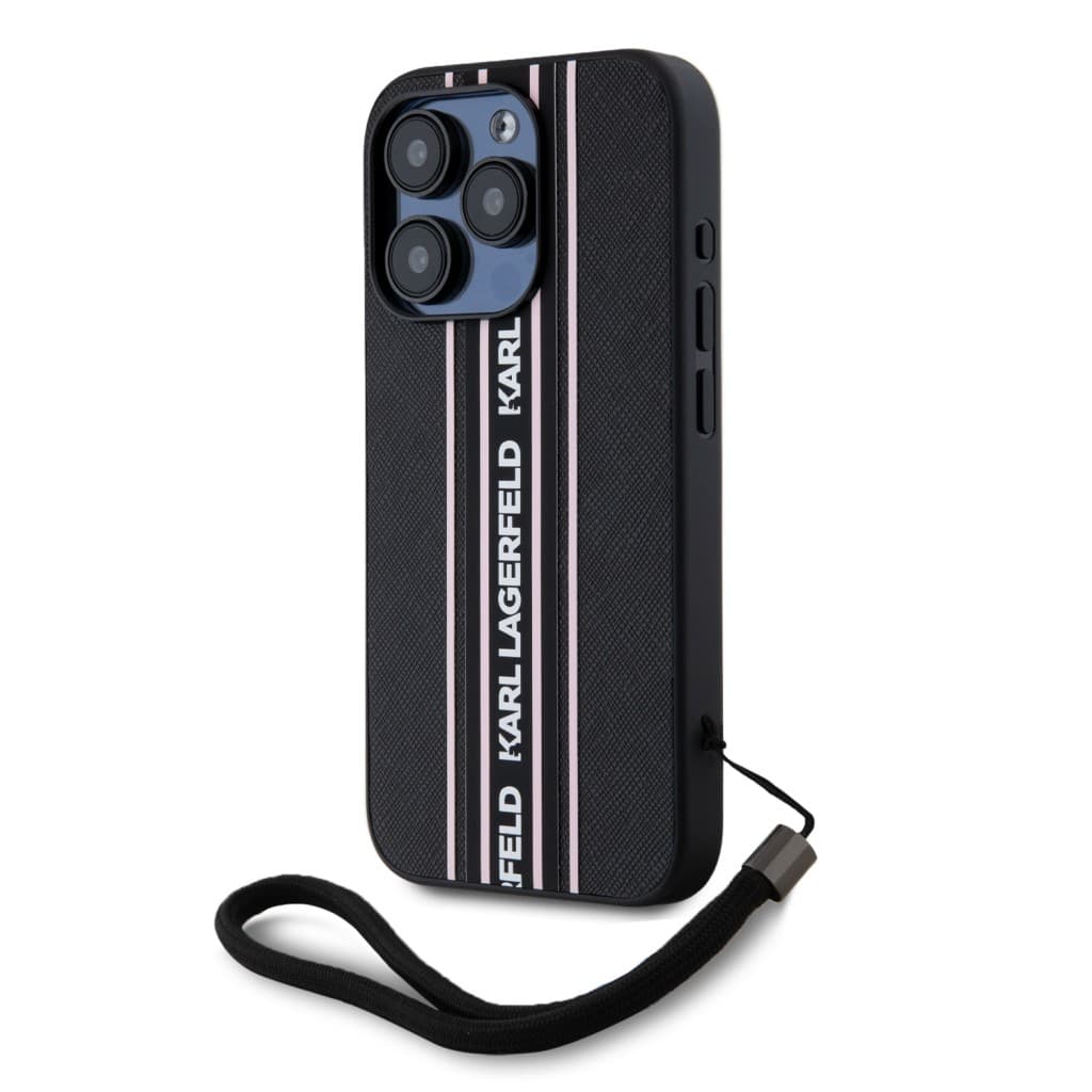 Karl Lagerfeld PU Saffiano Athleisure Stripe and Strap Zadní Kryt pro iPhone 15 Pro Max Pink - náhled 2