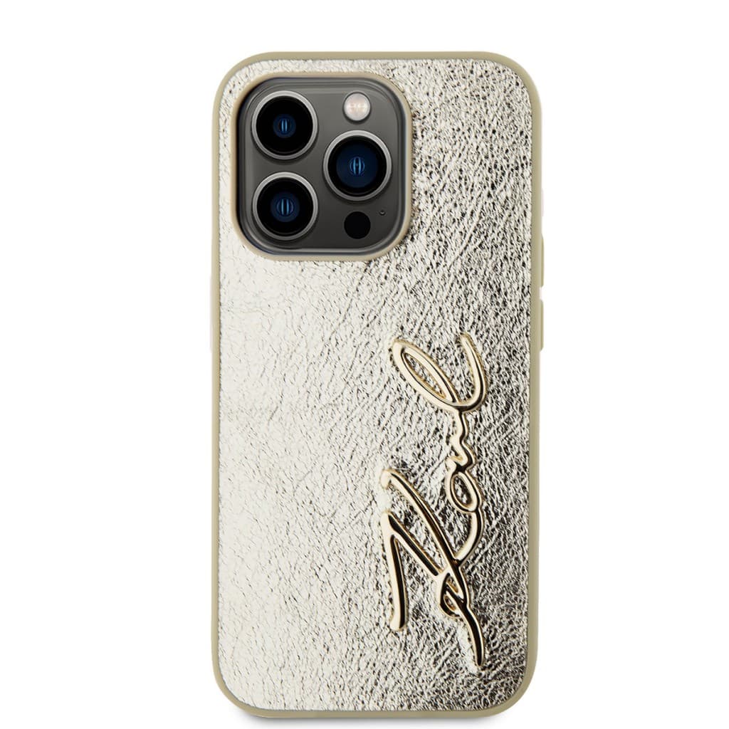 Karl Lagerfeld Wrinkled PU Signature Logo Zadní Kryt pro iPhone 15 Pro Max Gold - náhled 2