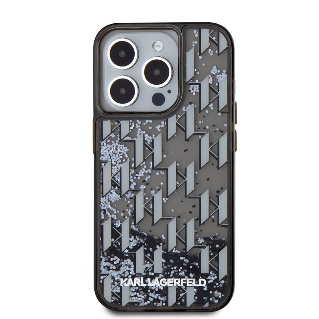 Karl Lagerfeld Liquid Glitter Monogram Gradient Zadní Kryt pro iPhone 15 Pro Max Black - náhled 2