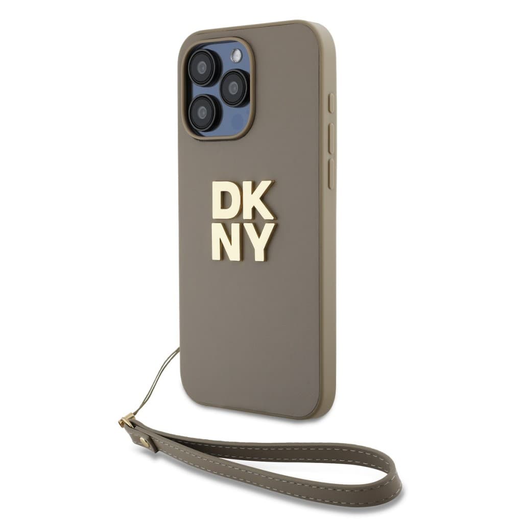 Zadní Kryt DKNY PU Leather Stack Logo Wrist Strap na iPhone 15 Pro Max Beige - náhled 2