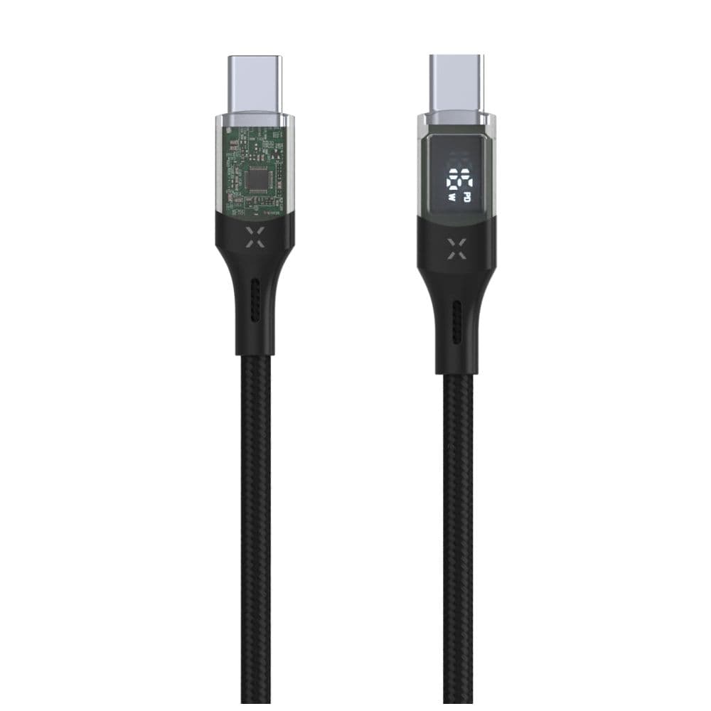 Nabíjecí a datový kabel FIXED s displejem s konektory USB-C/USB-C a podporou PD, 2m, USB 2.0, 100W, černý - náhled 2