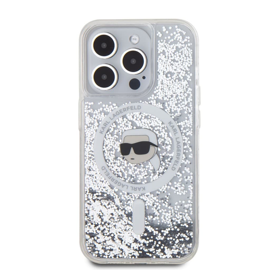 Karl Lagerfeld Liquid Glitter Karl Head MagSafe Zadní Kryt pro iPhone 15 Pro Transparent - náhled 2