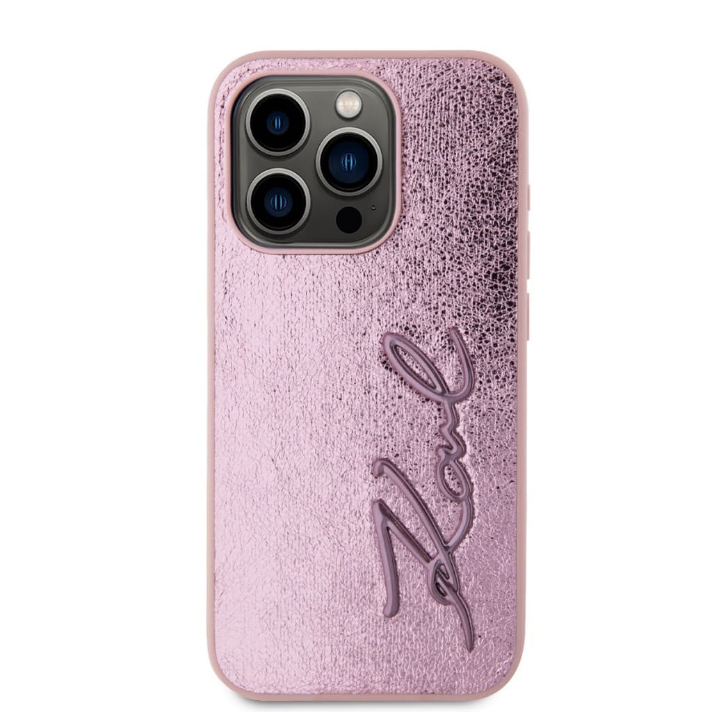 Karl Lagerfeld Wrinkled PU Signature Logo Zadní Kryt pro iPhone 15 Pro Max Pink - náhled 2