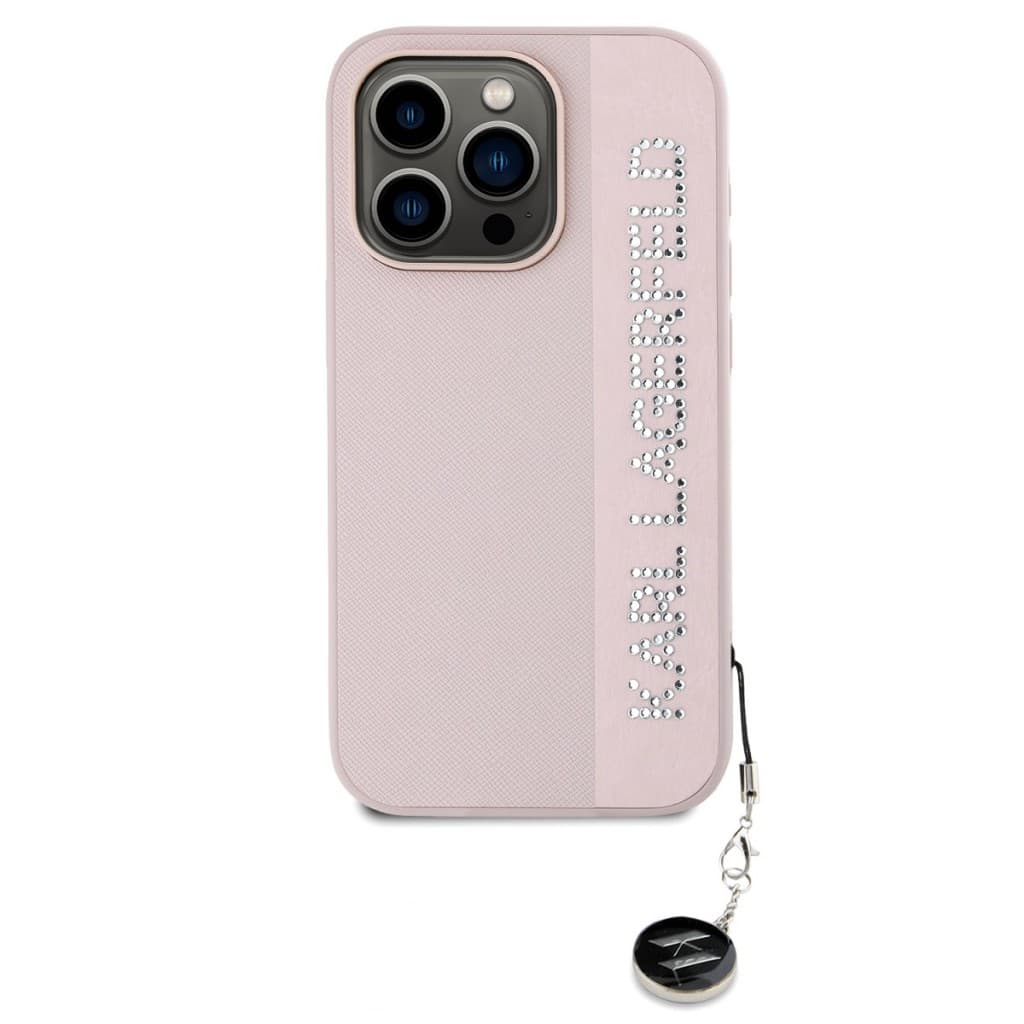 Karl Lagerfeld PU Saffiano Rhinestone Charm Zadní Kryt pro iPhone 15 Pro Max Pink - náhled 2