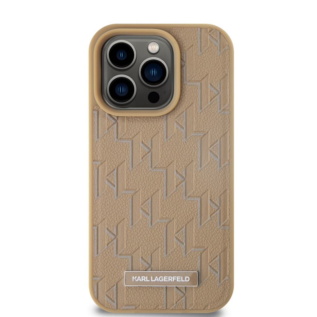 Karl Lagerfeld PU Leather Monogram Metal Logo MagSafe Zadní Kryt pro iPhone 15 Pro Max Beige - náhled 2