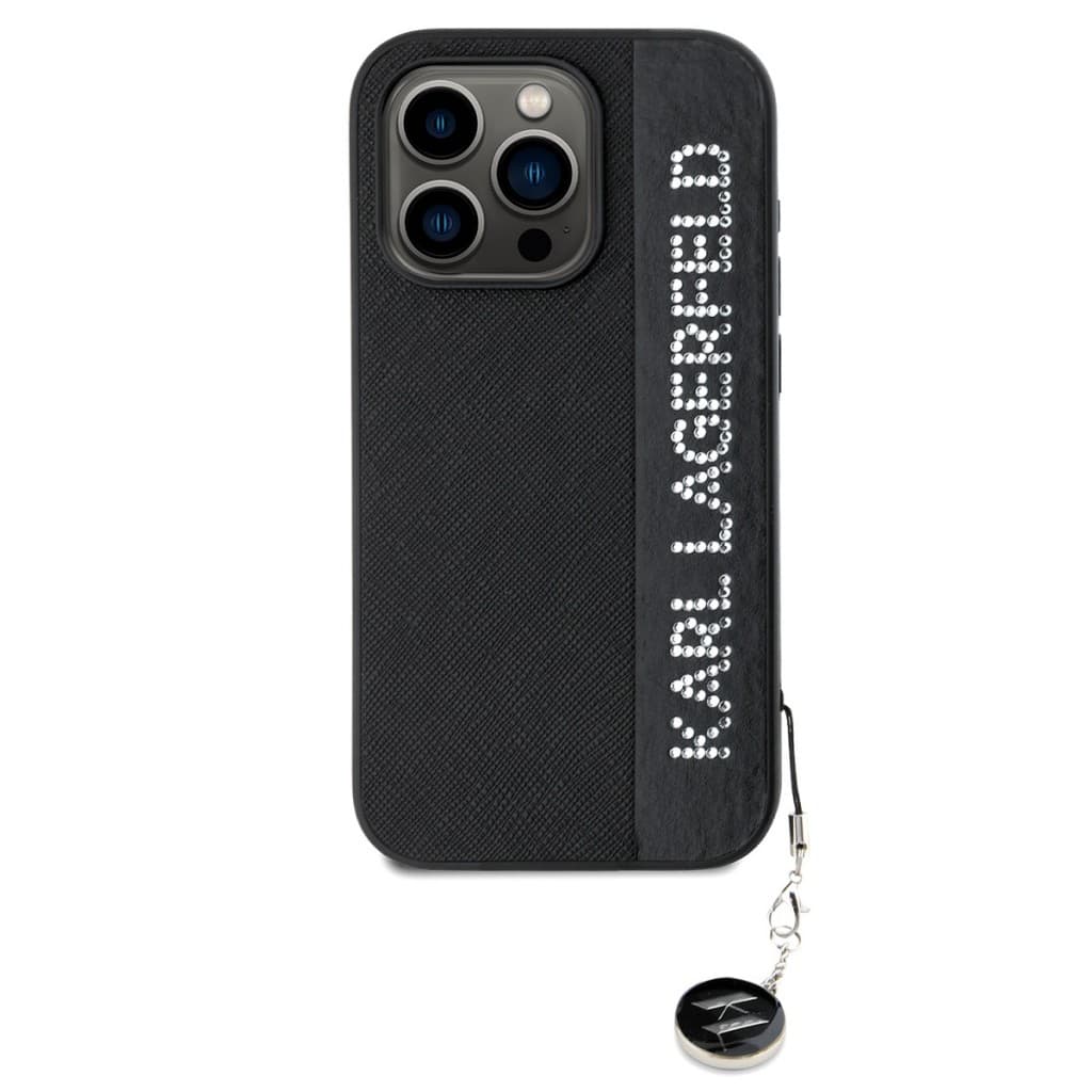 Karl Lagerfeld PU Saffiano Rhinestone Charm Zadní Kryt pro iPhone 15 Pro Black - náhled 2